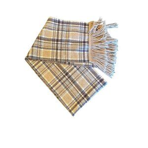 Plaid Wool & Cashmere Scarf With Fringe Ends